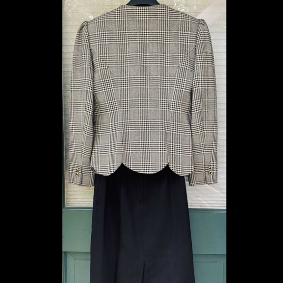 Vintage Albert Nipon 3 Pc Set Tailor Blazer Skirt Matching Shawl Houndstooth - Picture 10 of 12